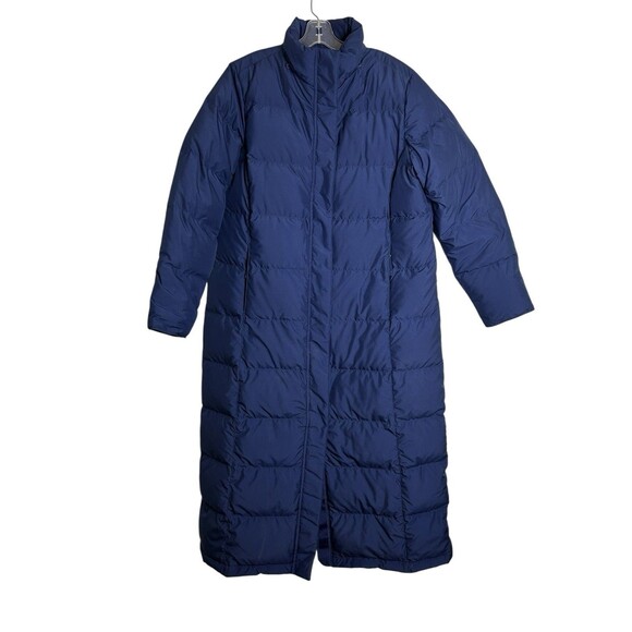 LL Bean Women's Down Full Length Puffer Coat LARGE Navy Blue Winter Coat - Picture 1 of 13
